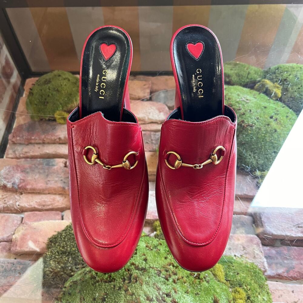 GUCCI Red Leather Horsebit Princetown Heeled Mules SZ 41 (US 11) - Picture 4 of 10